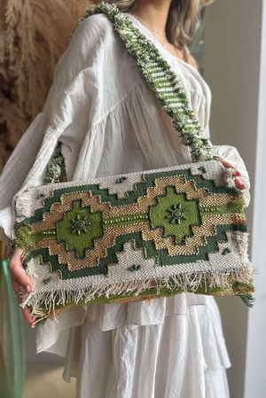 Naxos Ikat Beaded Clutch Bag Greens